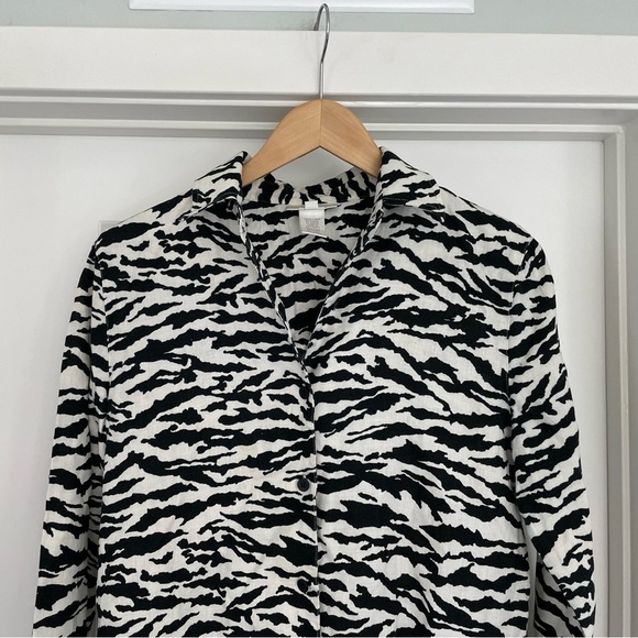Jones New York 100% Linen Zebra Button Up Shirt Size Small - Picture 2 of 6